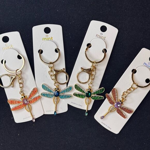 Mint BAG CHARM Sparkly Dragonfly Green Crystal Keychain/Purse Charm - Picture 8 of 14